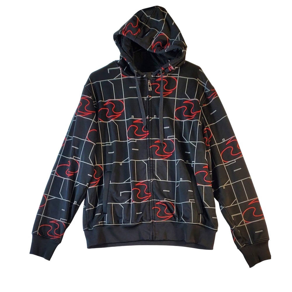 Rip‎ Coast Surfwear Mens Graphic Full Zip Hoodie Black Red White Grid  Size G